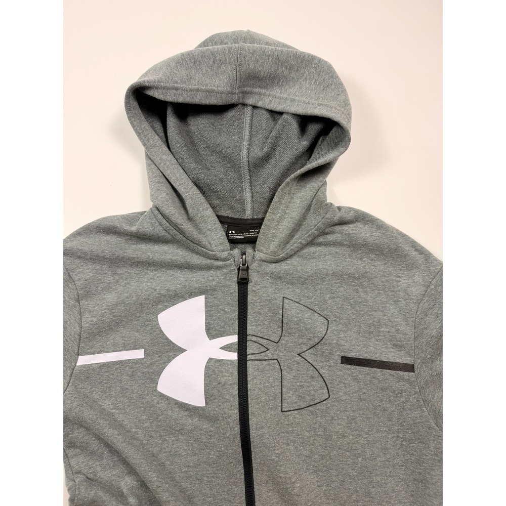 Under Armour Boys Loose Fit Gray White Pullover Hoodie Sweatshirt Size XL